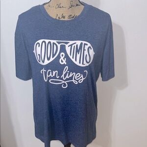Marled Blue and White Graphic Relaxed T-Shirt